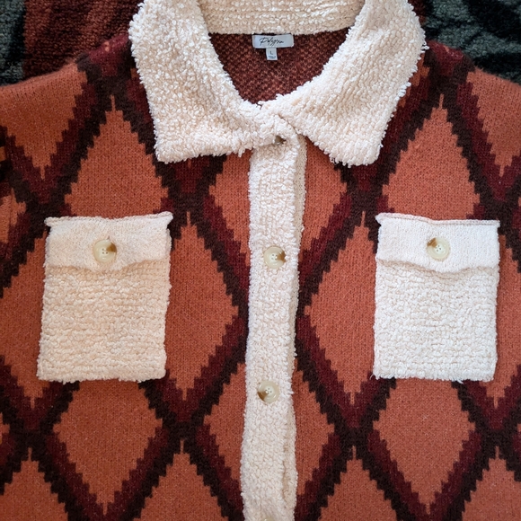 Polagram Weatern Warm Thick Knitted Oversized Cardigan Sweater Sz L - Picture 6 of 7